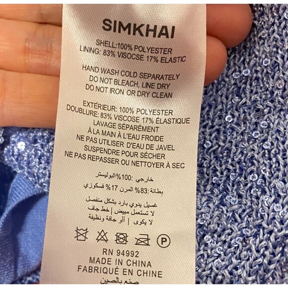 Simkhai Knit Top S Blue Metalic V-neck long Sleeve Fairy Festive Party Glam $325 - Picture 8 of 9